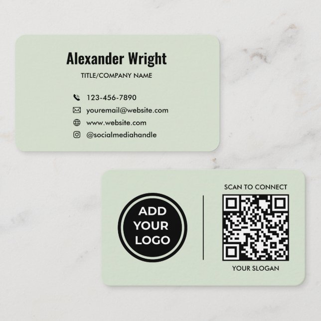 Carte de visite avec code de scan et logo vert sau (Devant / Derrière)
