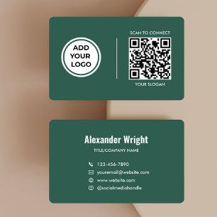 Carte de visite avec code de scan vert forêt