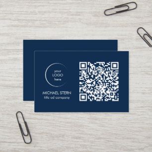 Carte de visite avec code et logo QR - bleu foncé