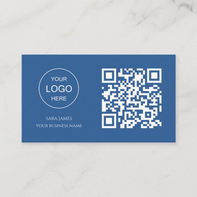 Carte de visite avec code QR | Design moderne bleu (Devant)