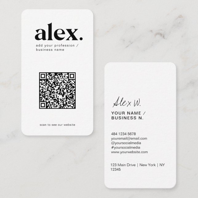 Carte de visite avec code QR en noir et blanc mode (Devant / Derrière)