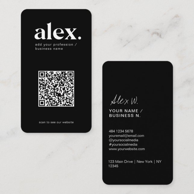 Carte de visite avec code QR logo noir et blanc mo (Devant / Derrière)
