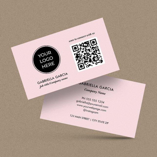 Carte de visite avec code QR rose moderne (Card shown in 3.5 x 2 inches. Choose size, paper and corner style.)