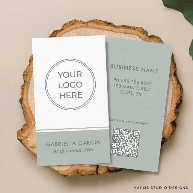 Carte de visite avec code QR scannable et logo ver (Front and back of business card shown in 3.4 x 2 in. Choose size, paper and corner style.)