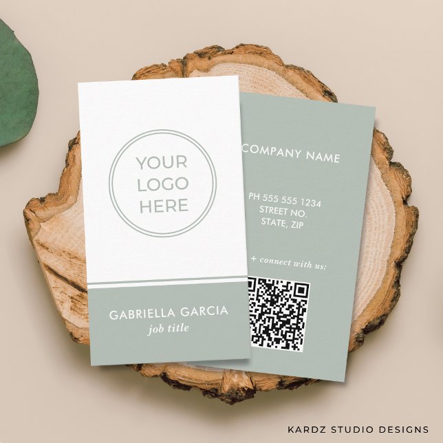 Carte de visite avec code QR scannable et logo ver (Front and back of business card shown in 3.5 x 2 in. Choose size, paper and corner style.)