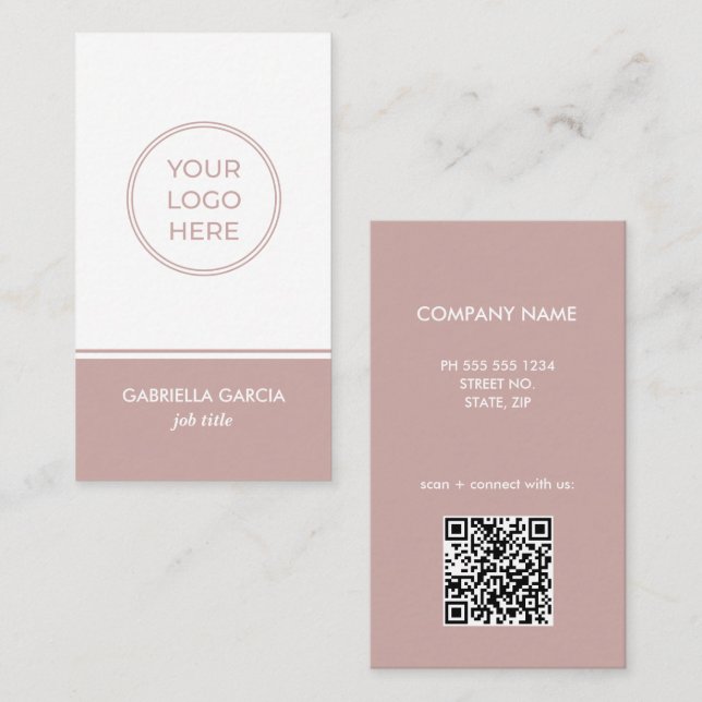 Carte de visite avec code QR scannable rose atténu (Devant / Derrière)