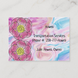 Carte de visite avec faux marbre rose et fleurs