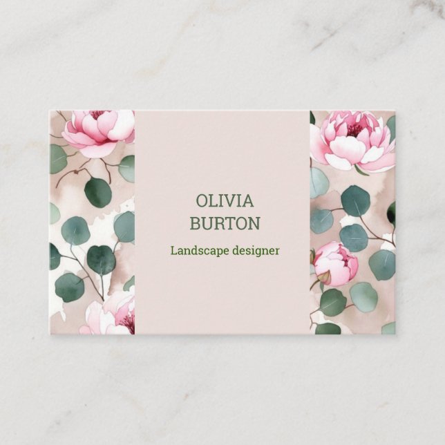 Carte de visite avec fond floral et nom (Devant)