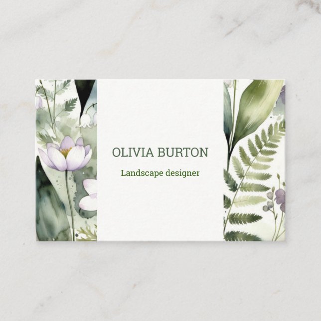 Carte de visite avec fond floral et nom (Devant)