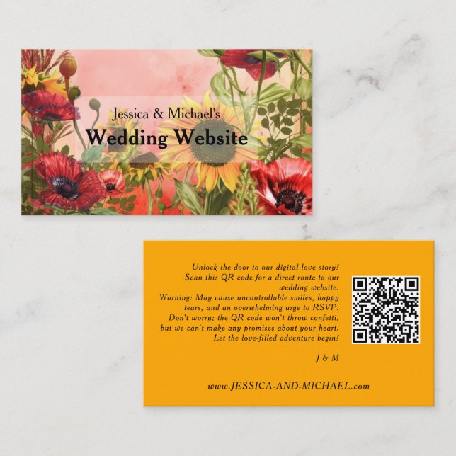 Carte De Visite 🌻 avec le site Web mariage de code QR (Devant / Derrière)