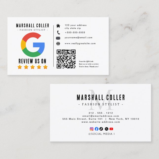 Carte de visite avec lien QR Code pour avis Google (Devant / Derrière)