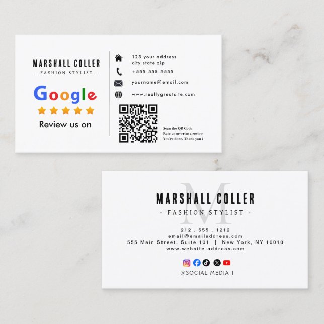 Carte de visite avec lien QR Code pour avis Google (Devant / Derrière)
