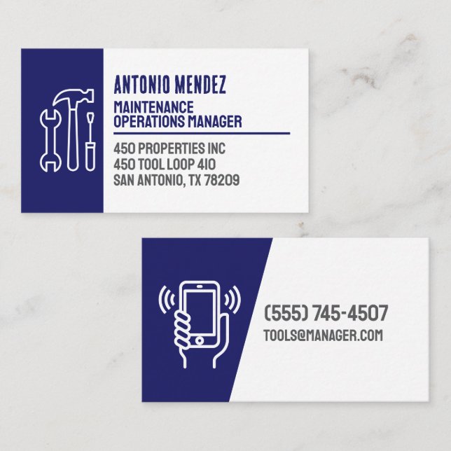 Carte de visite avec logo de marteau de maintenanc (Devant / Derrière)