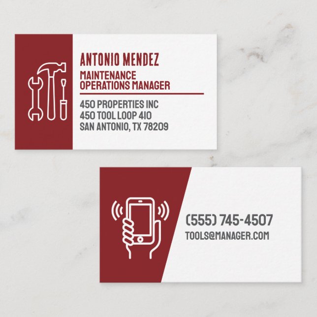 Carte de visite avec logo de marteau de maintenanc (Devant / Derrière)