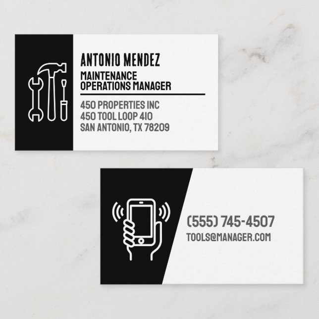 Carte de visite avec logo de marteau de maintenanc (Devant / Derrière)