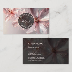 Carte de visite avec logo floral rose brillant ini