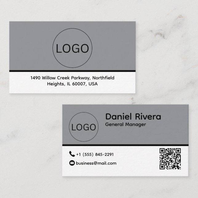 Carte de visite avec logo personnalisé et code QR (Devant / Derrière)
