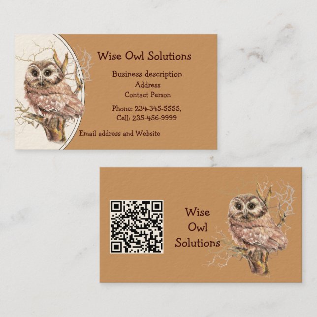 Carte de visite avec QR Code personnalisé Wise Owl (Devant / Derrière)