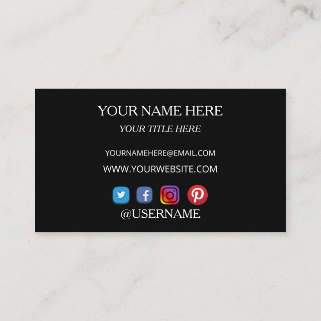 Carte de visite avec typographie blanche élégante (Dos)