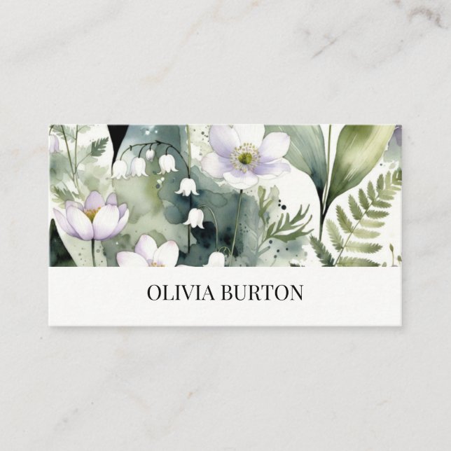 Carte de visite avec un fond aquarelle floral (Devant)