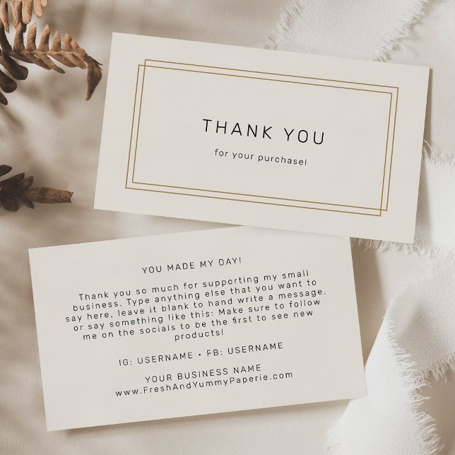 Carte De Visite AVERY Chic Or Noir Crème Double Cadre Merci (AVERY Chic Gold Black Cream Double Frame Thank You Business Card)