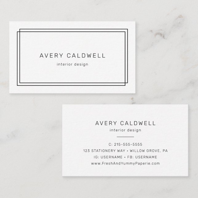 Carte De Visite AVERY Modern Minimalist Double Frame (Devant / Derrière)