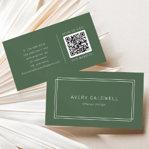 Carte De Visite AVERY Rustique Vert Foncé Boho Double Cadre Code Q