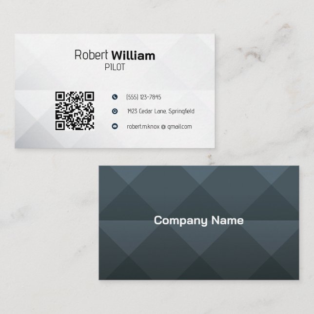 Carte De Visite Aviation Moderne avec Code QR | Noir Blanc Minimal (Devant / Derrière)
