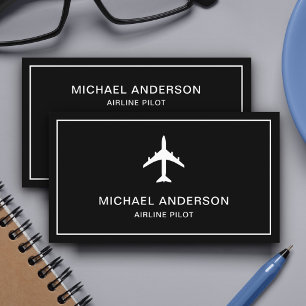 Carte De Visite Avion à réaction blanc noir Avion de ligne Pilote 