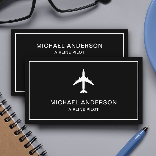 Carte De Visite Avion à réaction blanc noir Avion de ligne Pilote  (Créateur téléchargé)