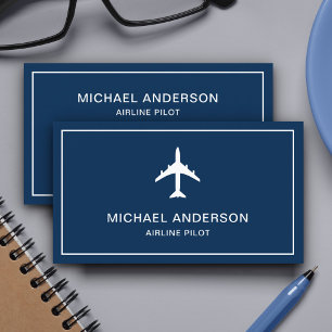 Carte De Visite Avion à réaction bleu blanc Pilote de ligne aérien