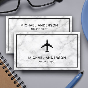 Carte De Visite Avion à réaction en marbre blanc Pilote de ligne a