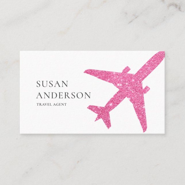 Carte De Visite Avion de Parties scintillant rose (Devant)