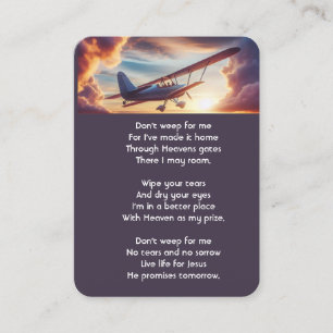 Carte De Visite Avion de pilote de mémorial chrétien volant au cou