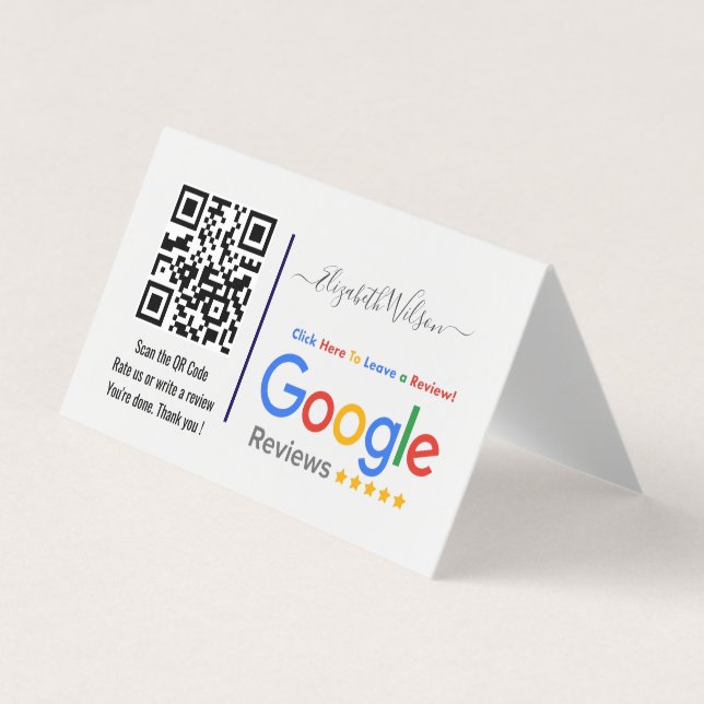 Carte De Visite Avis Google avec lien de code QR  (Devant)