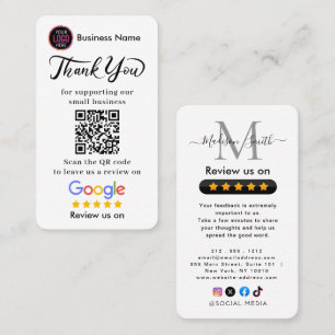 Carte De Visite Avis Google avec Merci et Code QR