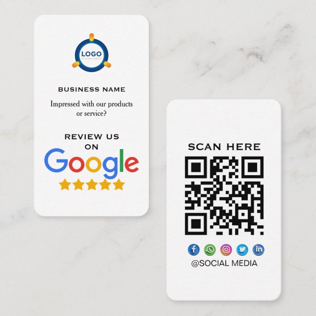 Carte De Visite Avis Google Moderne Avec Code QR  (Devant / Derrière)