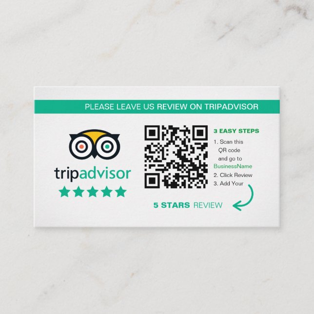 Carte De Visite Avis Tripadvisor | Merci de code QR professionnel (Devant)