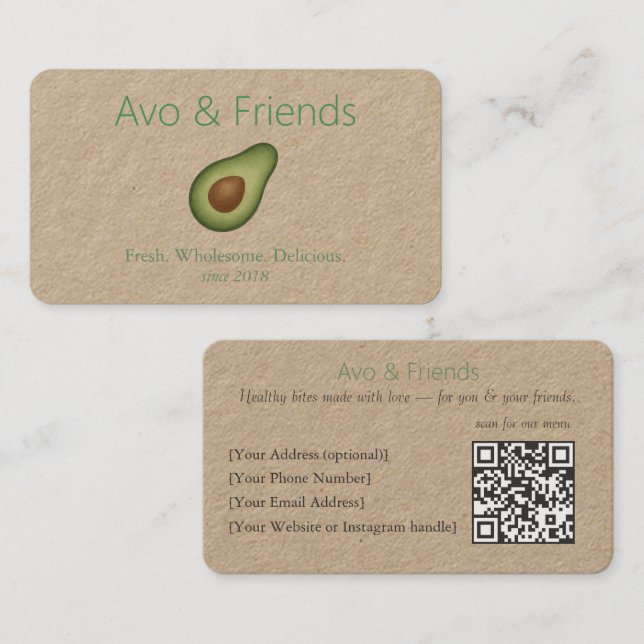 Carte De Visite Avo et amis | Logo Avocado Aliments sains - (Devant / Derrière)