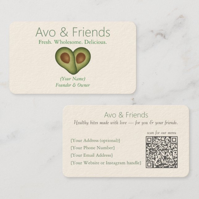 Carte De Visite Avo et amis | Logo Avocado Aliments sains - (Devant / Derrière)