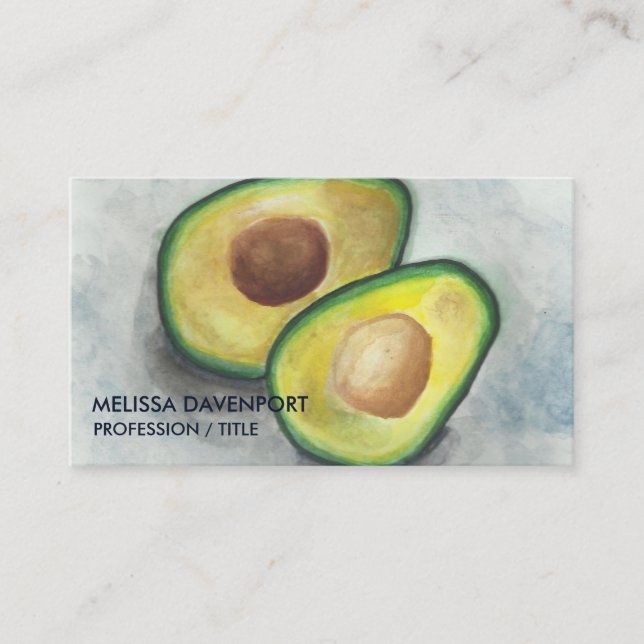 Carte De Visite Avocado frais avec pois en aquarelle vert et gris (Devant)