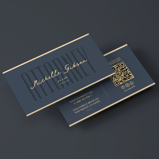 Carte De Visite Avocat à la loi Charcoal Blue Faux Gold Elegant (Attorney at Law Charcoal Faux Gold Elegant Business Card
)