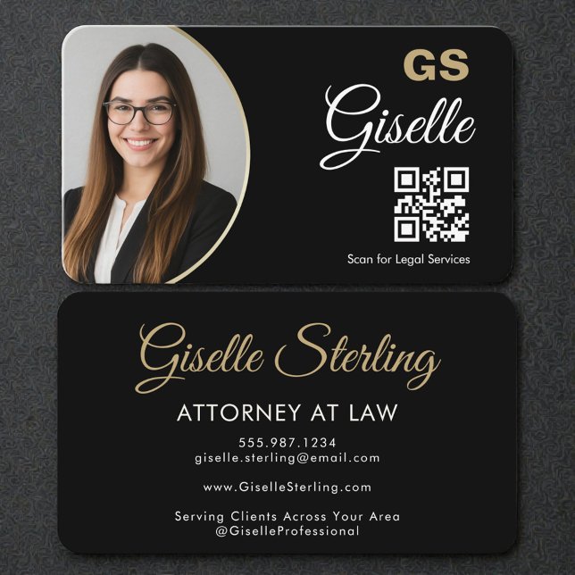 Carte De Visite Avocat à la loi Code QR noir Photo or  (Créateur téléchargé)