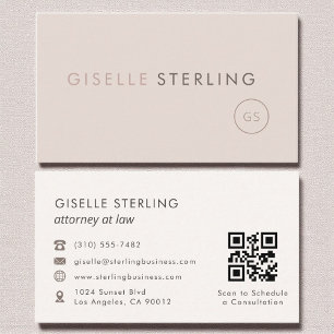 Carte De Visite Avocat à la loi QR Code Blush Pink Luxe
