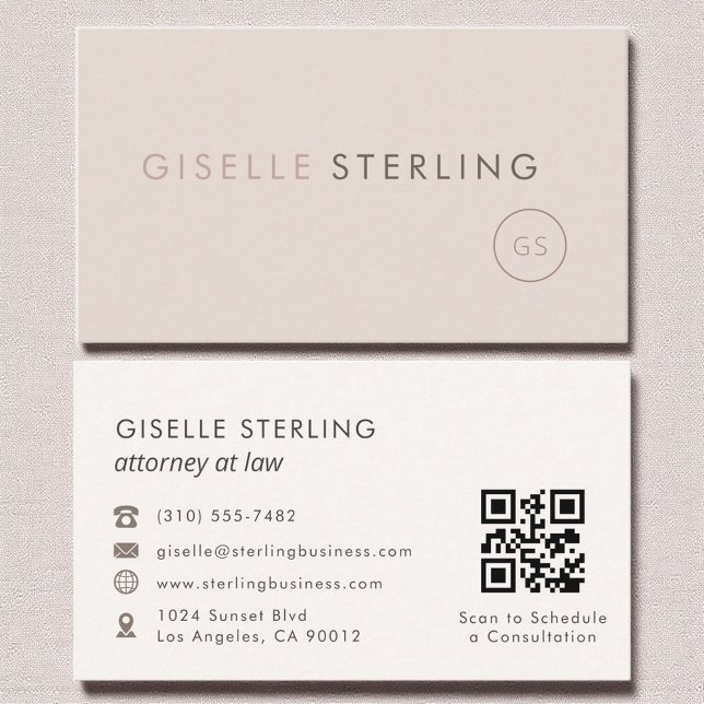 Carte De Visite Avocat à la loi QR Code Blush Pink Luxe (Créateur téléchargé)