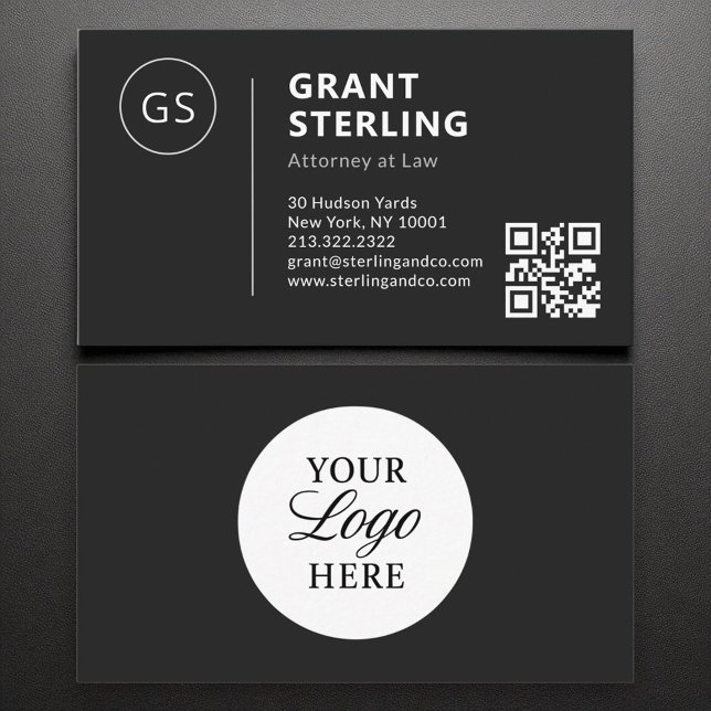 Carte De Visite Avocat à Law Black White Logo QR Code (Créateur téléchargé)