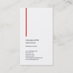 Carte De Visite Avocat à Law Red White Minimaliste Élégant