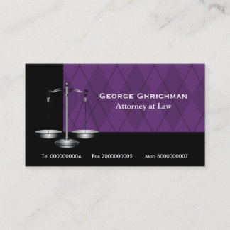 Carte De Visite Avocat à l'échelle de la justice noir violet