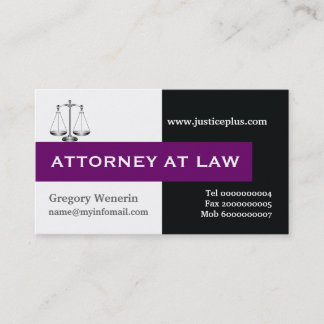 Carte De Visite Avocat à l'échelle de la justice violet, noir