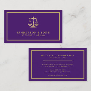 Carte De Visite Avocat au barreau professionnel élégant or violet